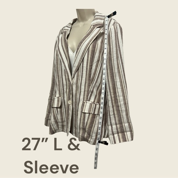 Versona Linen Blend Blazer Full Length Sleeves Cream, Beige, Taupe Stripes L - Picture 3 of 8
